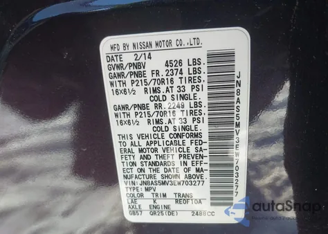 2014 Nissan Rogue Select S from USA, damaged, VIN JN8AS5MV3EW703277